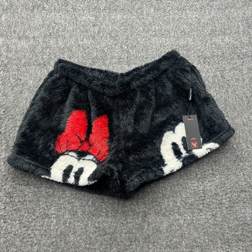 Forever 21 Disney‎ Mickey Minnie Pajama Shorts Womens Black Small Faux Fur